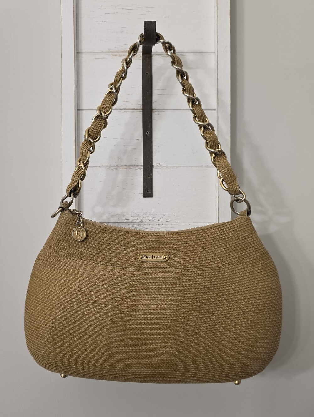 Eric Javits Raffia Chainlink Tan Woven Shoulder Bag